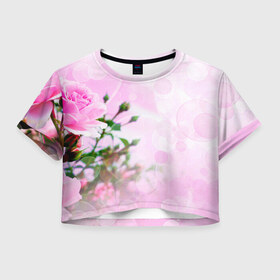 Женская футболка 3D укороченная с принтом Цветы , 100% полиэстер | круглая горловина, длина футболки до линии талии, рукава с отворотами | лепесток | новая | природа | цветок | яркая