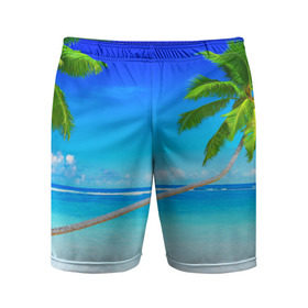 Мужские шорты 3D спортивные с принтом Лазурный берег ,  |  | Тематика изображения на принте: берег | лето | море | океан | отдых | пальма | песок