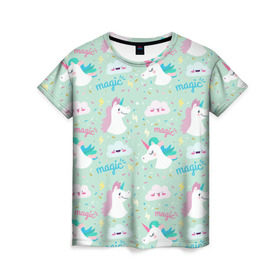 Женская футболка 3D с принтом Единороги , 100% полиэфир ( синтетическое хлопкоподобное полотно) | прямой крой, круглый вырез горловины, длина до линии бедер | воображение | дружба | единорог | животные | замок | лошадь | любовь | магия | пони | радуга