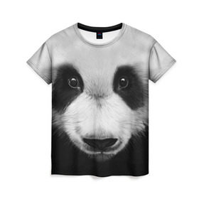 Женская футболка 3D с принтом Морда панды , 100% полиэфир ( синтетическое хлопкоподобное полотно) | прямой крой, круглый вырез горловины, длина до линии бедер | 
