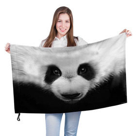 Флаг 3D с принтом Морда панды , 100% полиэстер | плотность ткани — 95 г/м2, размер — 67 х 109 см. Принт наносится с одной стороны | 