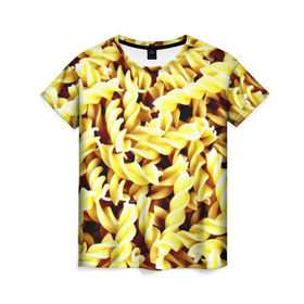 Женская футболка 3D с принтом Макароны , 100% полиэфир ( синтетическое хлопкоподобное полотно) | прямой крой, круглый вырез горловины, длина до линии бедер | еда | макароны | паста | хлебные