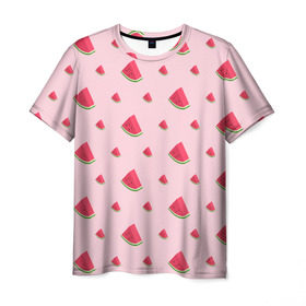 Мужская футболка 3D с принтом Сочные арбузики , 100% полиэфир | прямой крой, круглый вырез горловины, длина до линии бедер | арбузы | арт | еда | лето | фрукты
