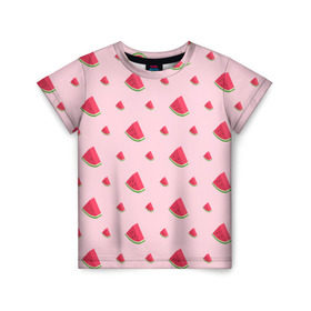 Детская футболка 3D с принтом Сочные арбузики , 100% гипоаллергенный полиэфир | прямой крой, круглый вырез горловины, длина до линии бедер, чуть спущенное плечо, ткань немного тянется | арбузы | арт | еда | лето | фрукты