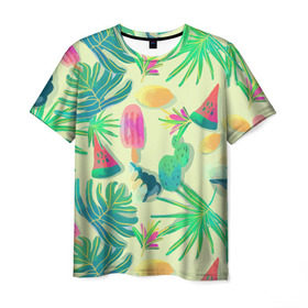 Мужская футболка 3D с принтом Прохладная свежесть , 100% полиэфир | прямой крой, круглый вырез горловины, длина до линии бедер | арбуз | лето | море | мороженное | ракушки