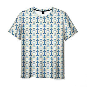 Мужская футболка 3D с принтом Якоря , 100% полиэфир | прямой крой, круглый вырез горловины, длина до линии бедер | вмф | вода | военно морской флот | волны | жизнь | корабли | море | океан | трайблы | узоры | якорь