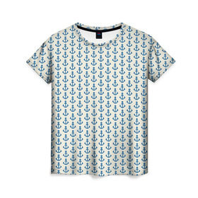 Женская футболка 3D с принтом Якоря , 100% полиэфир ( синтетическое хлопкоподобное полотно) | прямой крой, круглый вырез горловины, длина до линии бедер | вмф | вода | военно морской флот | волны | жизнь | корабли | море | океан | трайблы | узоры | якорь