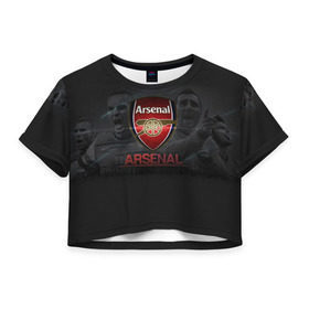 Женская футболка 3D укороченная с принтом Arsenal. Fly Emirates , 100% полиэстер | круглая горловина, длина футболки до линии талии, рукава с отворотами | арсенал