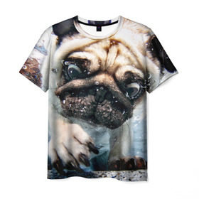 Мужская футболка 3D с принтом Мопс , 100% полиэфир | прямой крой, круглый вырез горловины, длина до линии бедер | animal | breed | bubbles | diving | dog | eyes bulging | pug | water | вода | выпученные | глаза | животное | мопс | ныряет | порода | пузыри | собака