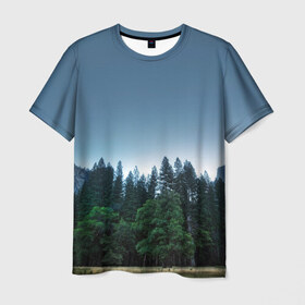 Мужская футболка 3D с принтом Forest , 100% полиэфир | прямой крой, круглый вырез горловины, длина до линии бедер | forest | горы | ели | лес | север | сосны | туман