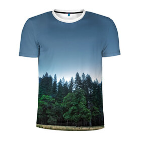 Мужская футболка 3D спортивная с принтом Forest , 100% полиэстер с улучшенными характеристиками | приталенный силуэт, круглая горловина, широкие плечи, сужается к линии бедра | Тематика изображения на принте: forest | горы | ели | лес | север | сосны | туман
