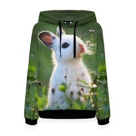 Женская толстовка 3D с принтом Кролик , 100% полиэстер  | двухслойный капюшон со шнурком для регулировки, мягкие манжеты на рукавах и по низу толстовки, спереди карман-кенгуру с мягким внутренним слоем. | animal | baby | cute | flowers | fluffy | hare | lawn | little | meadow | rabbit | животное | заяц | кролик | луг | лужайка | маленький | малыш | милый | пушистый | цветы