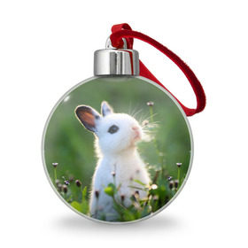 Ёлочный шар с принтом Кролик , Пластик | Диаметр: 77 мм | animal | baby | cute | flowers | fluffy | hare | lawn | little | meadow | rabbit | животное | заяц | кролик | луг | лужайка | маленький | малыш | милый | пушистый | цветы