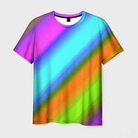 Мужская футболка 3D с принтом Радуга , 100% полиэфир | прямой крой, круглый вырез горловины, длина до линии бедер | полосы | размытый | цветной | яркий