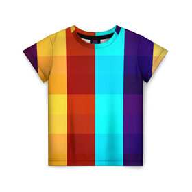 Детская футболка 3D с принтом Цветные кубики , 100% гипоаллергенный полиэфир | прямой крой, круглый вырез горловины, длина до линии бедер, чуть спущенное плечо, ткань немного тянется | квадраты | плитка | разноцветные