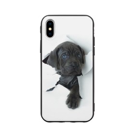 Чехол для Apple iPhone X силиконовый матовый с принтом щенок Кане Корсо , Силикон | Печать на задней стороне чехла, без боковой панели | animal | black | break | breed | dog | kid | paper | puppy | tear | torn | дог | животное | малыш | порода | прорыв | разрыв | рваная | собака | черный | щенок