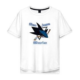Мужская футболка хлопок Oversize с принтом San Jose Sharks hockey , 100% хлопок | свободный крой, круглый ворот, “спинка” длиннее передней части | nhl | san jose sharks | спорт | хоккей