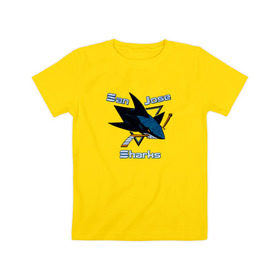 Детская футболка хлопок с принтом San Jose Sharks hockey , 100% хлопок | круглый вырез горловины, полуприлегающий силуэт, длина до линии бедер | nhl | san jose sharks | спорт | хоккей