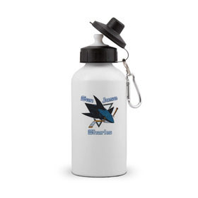 Бутылка спортивная с принтом San Jose Sharks hockey , металл | емкость — 500 мл, в комплекте две пластиковые крышки и карабин для крепления | nhl | san jose sharks | спорт | хоккей