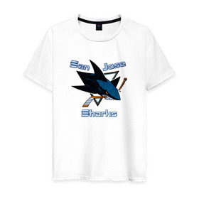 Мужская футболка хлопок с принтом San Jose Sharks hockey , 100% хлопок | прямой крой, круглый вырез горловины, длина до линии бедер, слегка спущенное плечо. | nhl | san jose sharks | спорт | хоккей