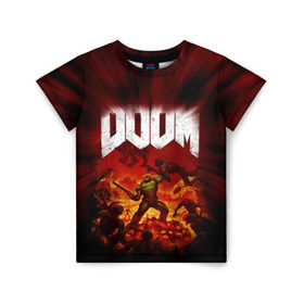 Детская футболка 3D с принтом Doom 2016 , 100% гипоаллергенный полиэфир | прямой крой, круглый вырез горловины, длина до линии бедер, чуть спущенное плечо, ткань немного тянется | Тематика изображения на принте: 