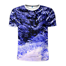 Мужская футболка 3D спортивная с принтом Лес , 100% полиэстер с улучшенными характеристиками | приталенный силуэт, круглая горловина, широкие плечи, сужается к линии бедра | Тематика изображения на принте: ёлка | ель | зима | природа | снег | снежный | фиолетовый