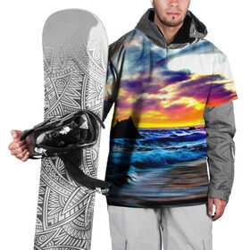 Накидка на куртку 3D с принтом Прибой , 100% полиэстер |  | вода | волны | закат | море | пляж