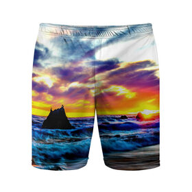 Мужские шорты 3D спортивные с принтом Прибой ,  |  | вода | волны | закат | море | пляж