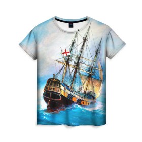 Женская футболка 3D с принтом Корабль , 100% полиэфир ( синтетическое хлопкоподобное полотно) | прямой крой, круглый вырез горловины, длина до линии бедер | вода | море | океан | парусник