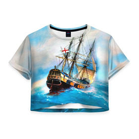 Женская футболка 3D укороченная с принтом Корабль , 100% полиэстер | круглая горловина, длина футболки до линии талии, рукава с отворотами | вода | море | океан | парусник