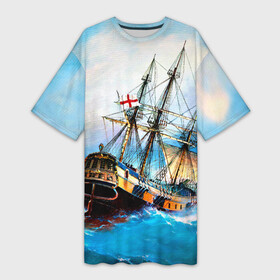 Платье-футболка 3D с принтом Корабль ,  |  | вода | море | океан | парусник