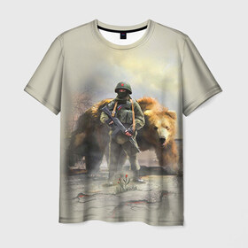 Мужская футболка 3D с принтом Русский медведь и солдат , 100% полиэфир | прямой крой, круглый вырез горловины, длина до линии бедер | russia | армия | медведь | оружие | российская федерация | россия | русский  | рф | силовые структуры