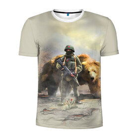 Мужская футболка 3D спортивная с принтом Русский медведь и солдат , 100% полиэстер с улучшенными характеристиками | приталенный силуэт, круглая горловина, широкие плечи, сужается к линии бедра | russia | армия | медведь | оружие | российская федерация | россия | русский  | рф | силовые структуры