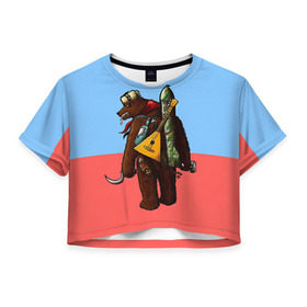 Женская футболка 3D укороченная с принтом Россия. Медведь. Балалайка , 100% полиэстер | круглая горловина, длина футболки до линии талии, рукава с отворотами | russia | армия | балалайка | медведь | оружие | ракета | российская федерация | россия | русский | рф | силовые структуры | флаг | я русский