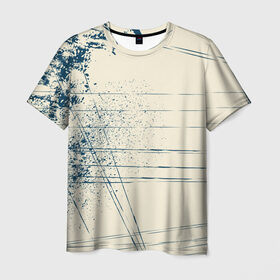 Мужская футболка 3D с принтом Текстура , 100% полиэфир | прямой крой, круглый вырез горловины, длина до линии бедер | бежевый | кляксы | краски | линии | синий | текстура | узоры | цвет