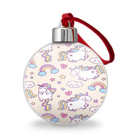 Ёлочный шар с принтом Радужные Единорожки , Пластик | Диаметр: 77 мм | unicorn | белый | единорог | лошадь | облако | радуга | розовый | сердце | улыбка | фиолетовый | цвет