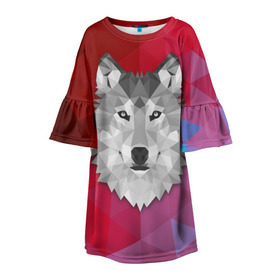Детское платье 3D с принтом Полигональный волк , 100% полиэстер | прямой силуэт, чуть расширенный к низу. Круглая горловина, на рукавах — воланы | волк | полигоны