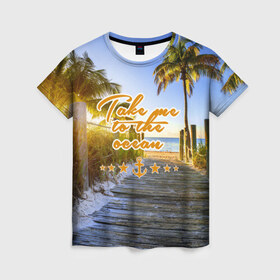 Женская футболка 3D с принтом Океан , 100% полиэфир ( синтетическое хлопкоподобное полотно) | прямой крой, круглый вырез горловины, длина до линии бедер | sea | вода | волны | лето | любовь | море | океан | солнце | якорь