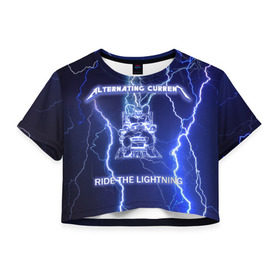 Женская футболка 3D укороченная с принтом Metallica - Ride the Lightning , 100% полиэстер | круглая горловина, длина футболки до линии талии, рукава с отворотами | album | metal | metallica | ride the lightning | rock | альбом | метал | металлика | молния | рок