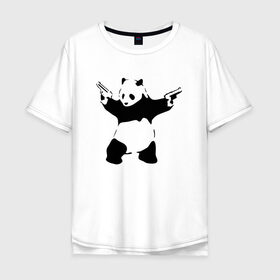 Мужская футболка хлопок Oversize с принтом Panda & Guns , 100% хлопок | свободный крой, круглый ворот, “спинка” длиннее передней части | panda | крутой | оружие | панда | пистолет | револьвер | рисунок