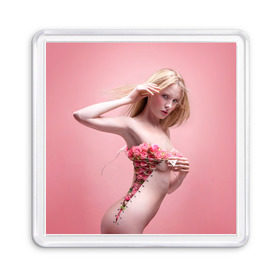 Магнит 55*55 с принтом Сюрреализм , Пластик | Размер: 65*65 мм; Размер печати: 55*55 мм | Тематика изображения на принте: blonde | flowers | girl | lace | naked | nude | photo | surrealism | блондинка | девушка | сюрреализм | фото | цветы | шнуровка