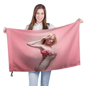 Флаг 3D с принтом Сюрреализм , 100% полиэстер | плотность ткани — 95 г/м2, размер — 67 х 109 см. Принт наносится с одной стороны | blonde | flowers | girl | lace | naked | nude | photo | surrealism | блондинка | девушка | сюрреализм | фото | цветы | шнуровка