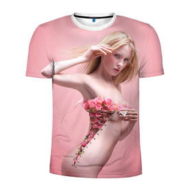 Мужская футболка 3D спортивная с принтом Сюрреализм , 100% полиэстер с улучшенными характеристиками | приталенный силуэт, круглая горловина, широкие плечи, сужается к линии бедра | blonde | flowers | girl | lace | naked | nude | photo | surrealism | блондинка | девушка | сюрреализм | фото | цветы | шнуровка
