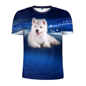Мужская футболка 3D спортивная с принтом Щенок хаски , 100% полиэстер с улучшенными характеристиками | приталенный силуэт, круглая горловина, широкие плечи, сужается к линии бедра | кутёнок | прикольные картинки | собака | хаска | щенок