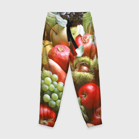 Детские брюки 3D с принтом Фрукты и ягоды , 100% полиэстер | манжеты по низу, эластичный пояс регулируется шнурком, по бокам два кармана без застежек, внутренняя часть кармана из мелкой сетки | 