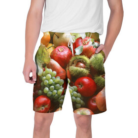 Мужские шорты 3D с принтом Фрукты и ягоды ,  полиэстер 100% | прямой крой, два кармана без застежек по бокам. Мягкая трикотажная резинка на поясе, внутри которой широкие завязки. Длина чуть выше колен | 