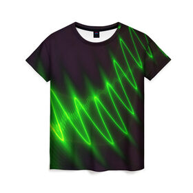 Женская футболка 3D с принтом Молния , 100% полиэфир ( синтетическое хлопкоподобное полотно) | прямой крой, круглый вырез горловины, длина до линии бедер | волна | зеленый | темный