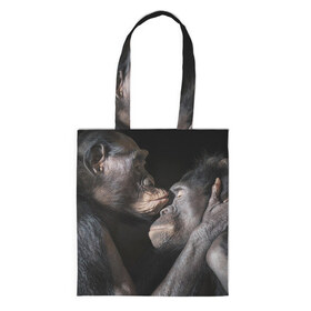 Сумка 3D повседневная с принтом Шимпанзе , 100% полиэстер | Плотность: 200 г/м2; Размер: 34×35 см; Высота лямок: 30 см | chimps | family | feelings | kiss | monkeys | primates | любовь | обезьяны | поцелуй | приматы | семья | чувства | шимпанзе