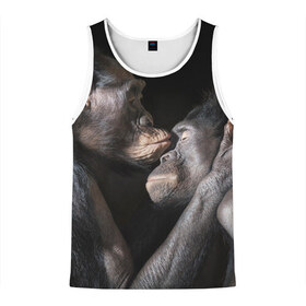 Мужская майка 3D с принтом Шимпанзе , 100% полиэстер | круглая горловина, приталенный силуэт, длина до линии бедра. Пройма и горловина окантованы тонкой бейкой | chimps | family | feelings | kiss | monkeys | primates | любовь | обезьяны | поцелуй | приматы | семья | чувства | шимпанзе