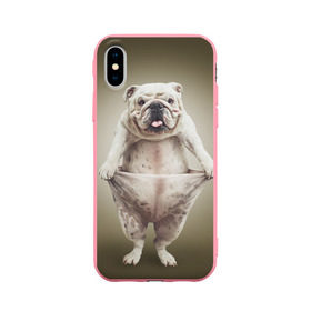 Чехол для Apple iPhone X силиконовый матовый с принтом Бульдог английский , Силикон | Печать на задней стороне чехла, без боковой панели | animals | breed | dog | english bulldog | funny | joke | pants | surrealism | бульдог английский | животное | порода | прикол | собака | сюрреализм | шутка